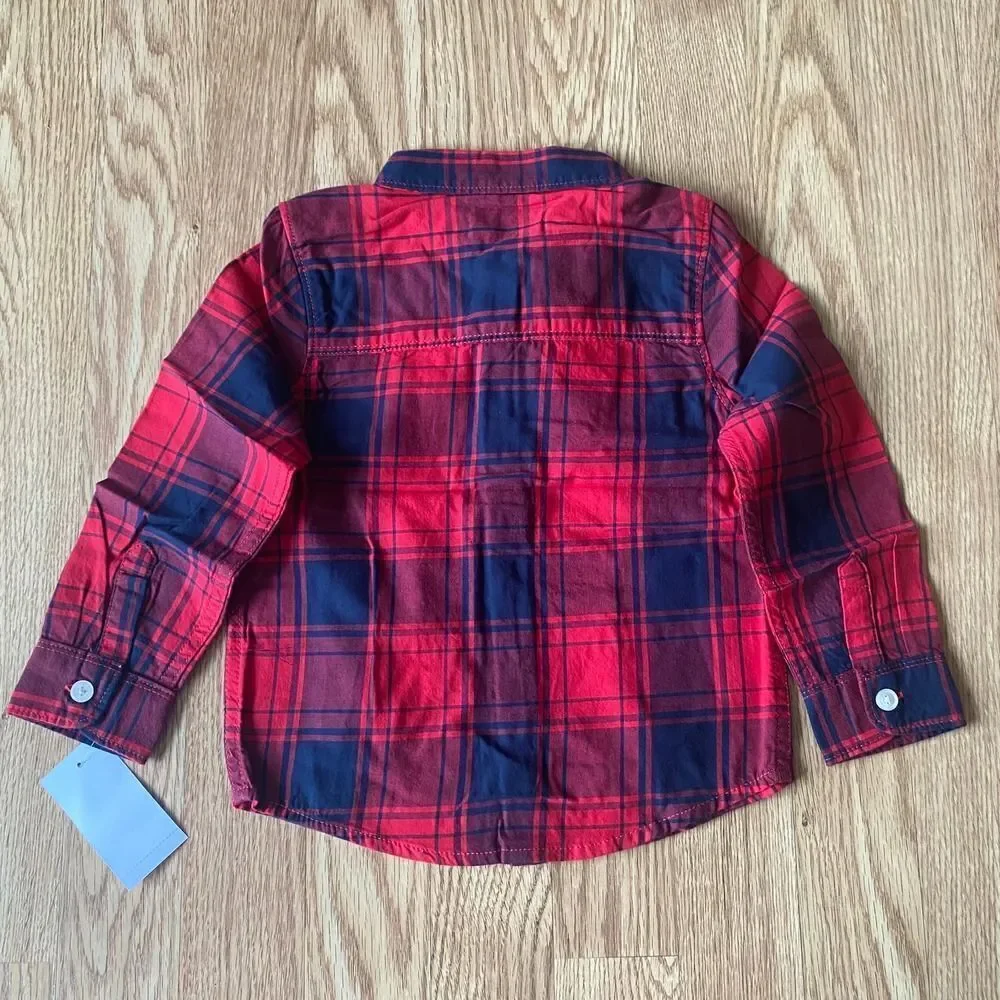 OshKosh B'gosh Plaid Button Up Shirt Red Navy 24 Months